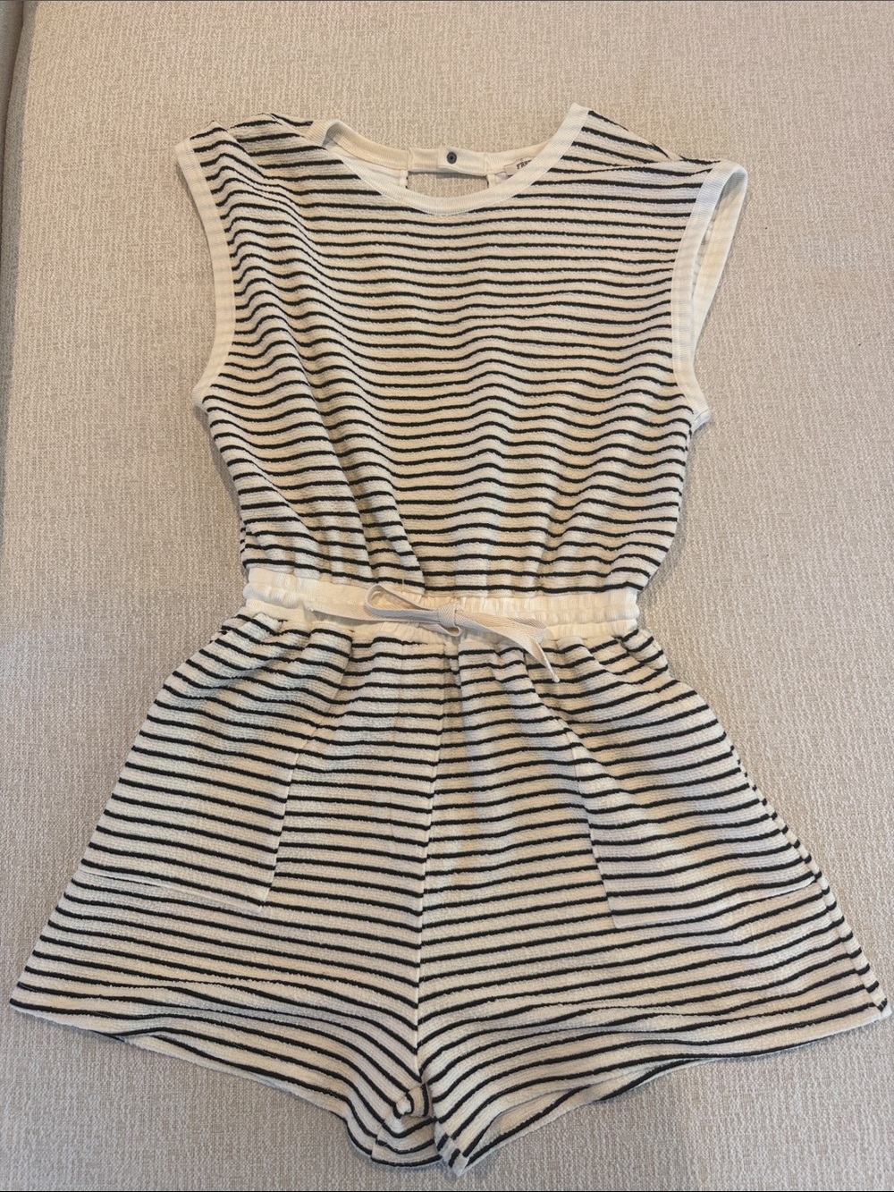 Striped Sleeveless Knit Romper in Cream and Black